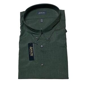ARROW Mens Olive Green Wrinkle Free Button Down‎ Dress Shirt  18-18.5 34-35 NWT